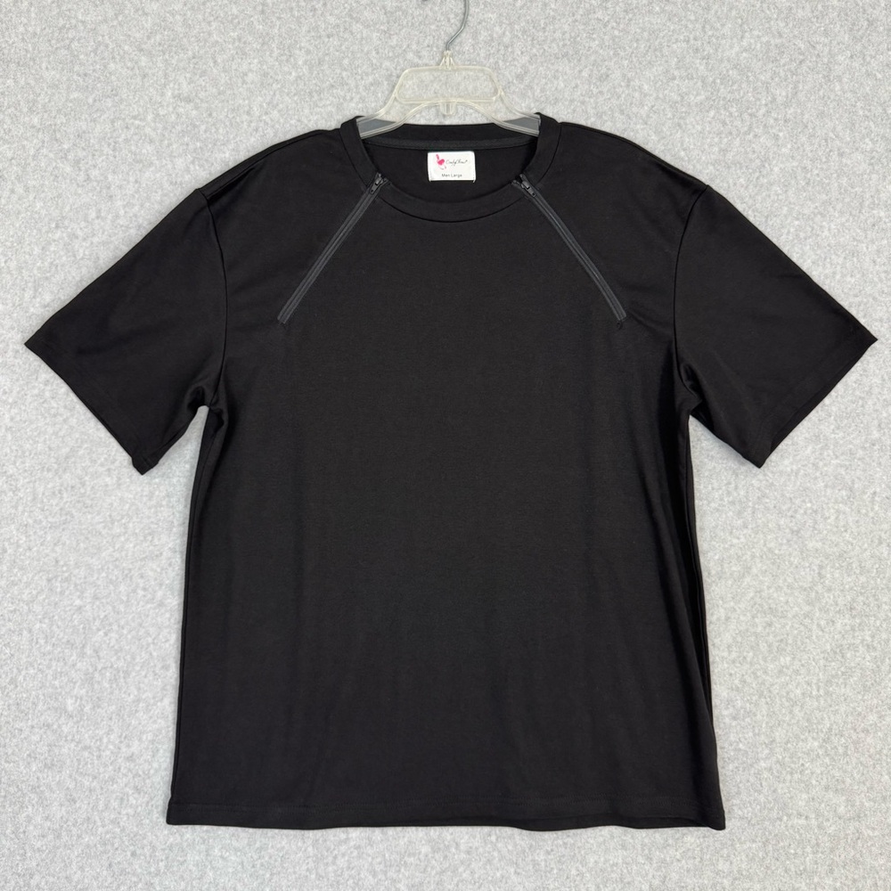 Comfy Chemo Men Large Chemotherapy Port Access Shirt Zipper Front Short Sleeves